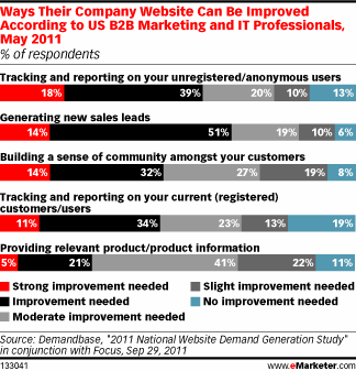 Ways Their Company Website Can Be Improved According to US B2B Marketing and IT Professionals, May 2011 (% of respondents)
